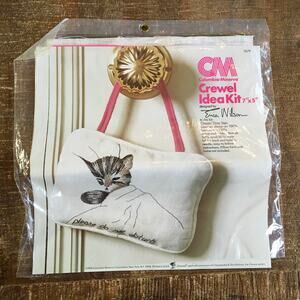 Columbia Minerva Crewel Idea Kit Chessie Door Sign 7x5 Sleepy Cat COMPLETE 1970s